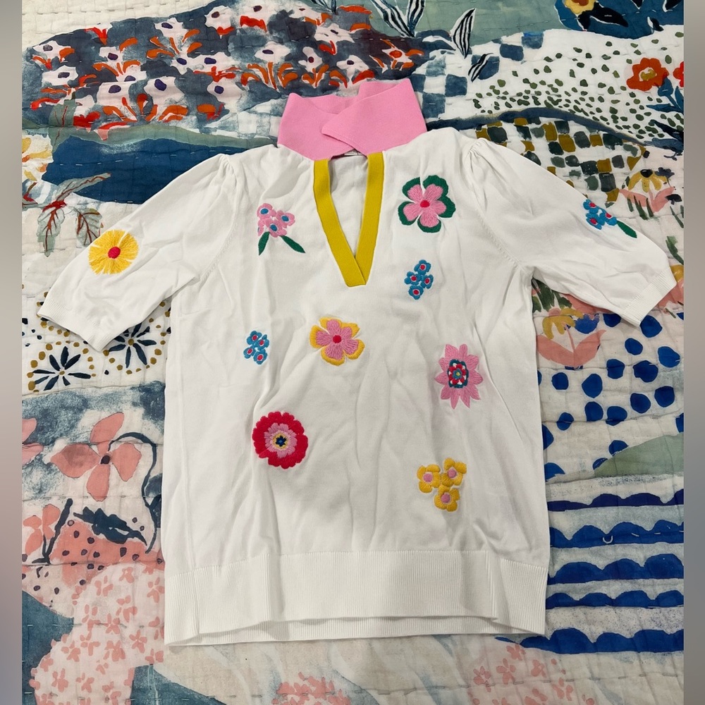 Boden Embroidered Pop Collar Sweater